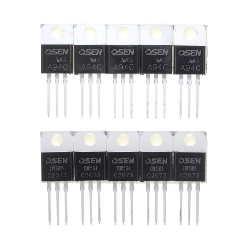 5 paires A940 (2SA940 KSA940) + C2073 (2SC2073 KSC2073) NPN PNP Transistor de puissance au silicium TO-220 150V 1.5A 25W hFE:70-