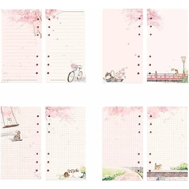 Recharge de papier rose A6, 80 feuilles de papier pour cahier, classeur à 6 trous, recharge vierge pour classeur à 6 anneaux rec