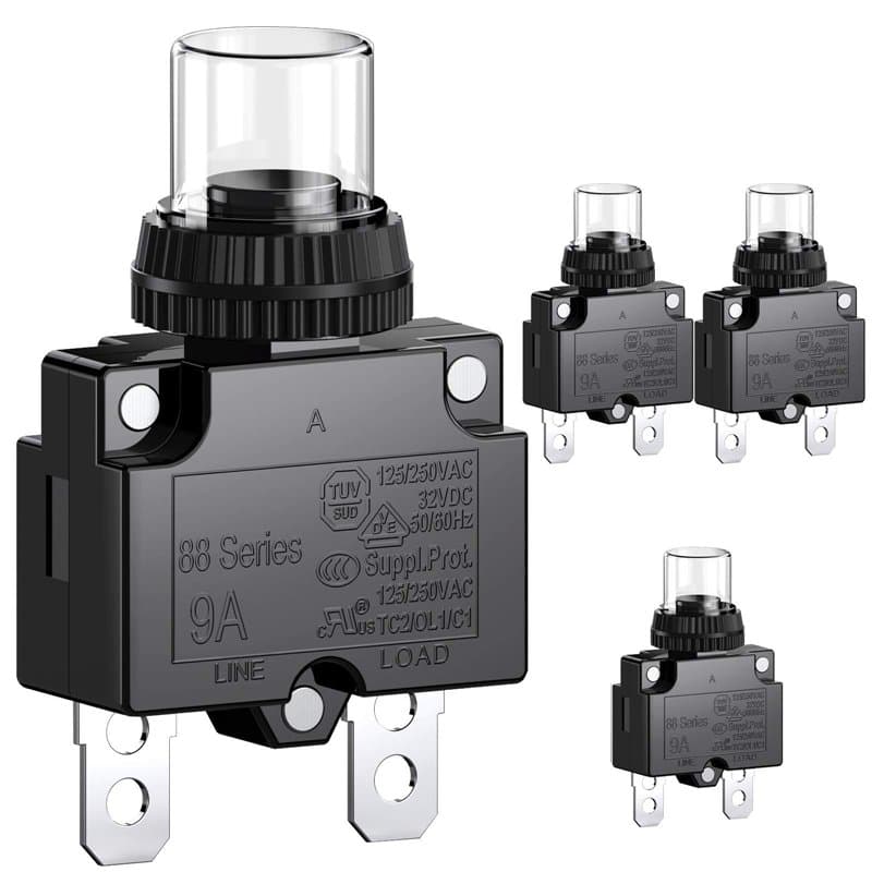 CLDIY Disjoncteur 9 A avec protection thermique contre les surcharges 88 Series Manual Push Button Reset avec bornes à connexion