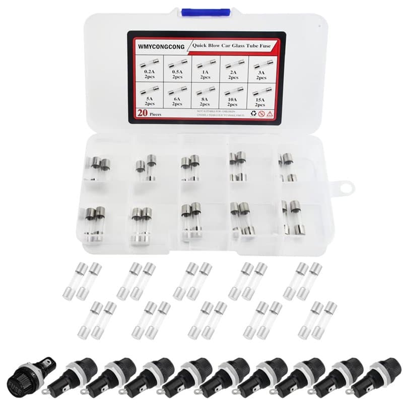 WMYCONGCONG 10 pièces AC 250V 10A/AC 125V 15A Socle porte-fusible à vis 5x20mm monté sur panneau avec kit de fusibles à tube de