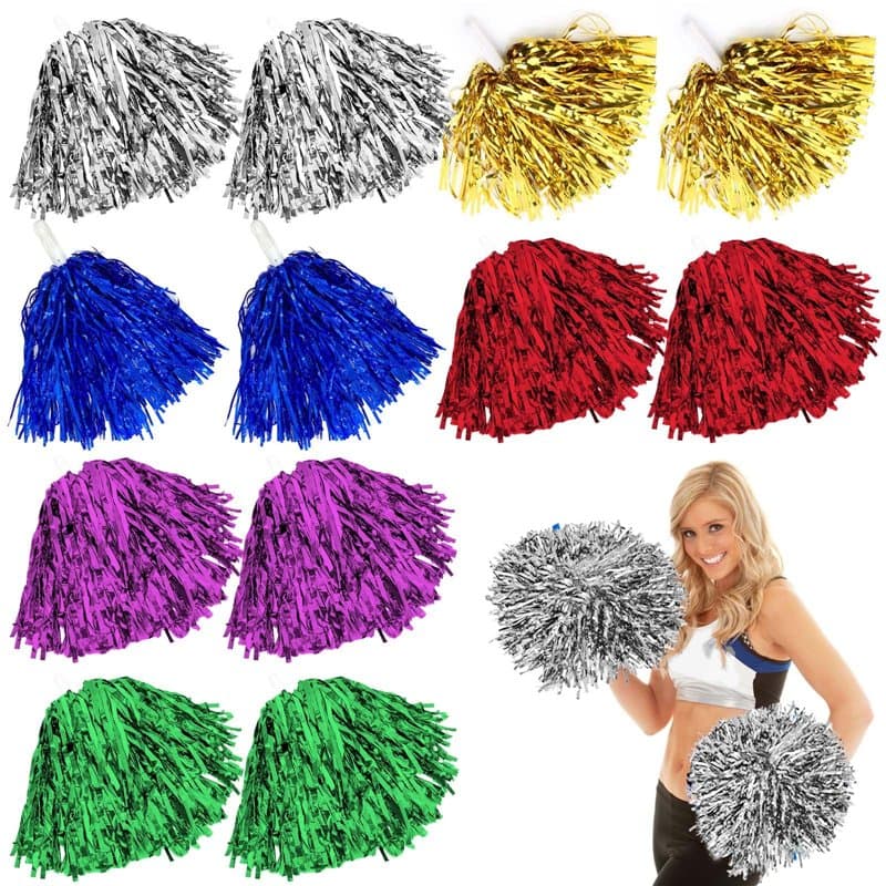 Lot de 12 pompons de pom-pom girl avec poignées pom girl métallisée, belle pom-pom girl à la main, rubans de fleurs pour compéti