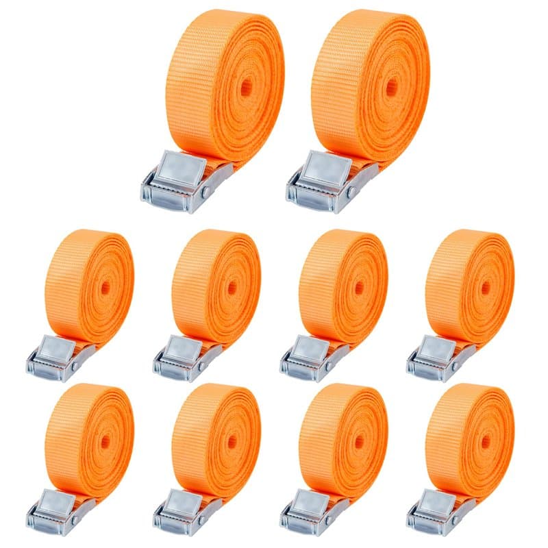 Lot de 10 Sangle d'Arrimage,25mm x 2m Sangle de Serrage,Sangle Porte Velo avec Boucle de Fermeture,Selon DIN en 12195-2, adapté