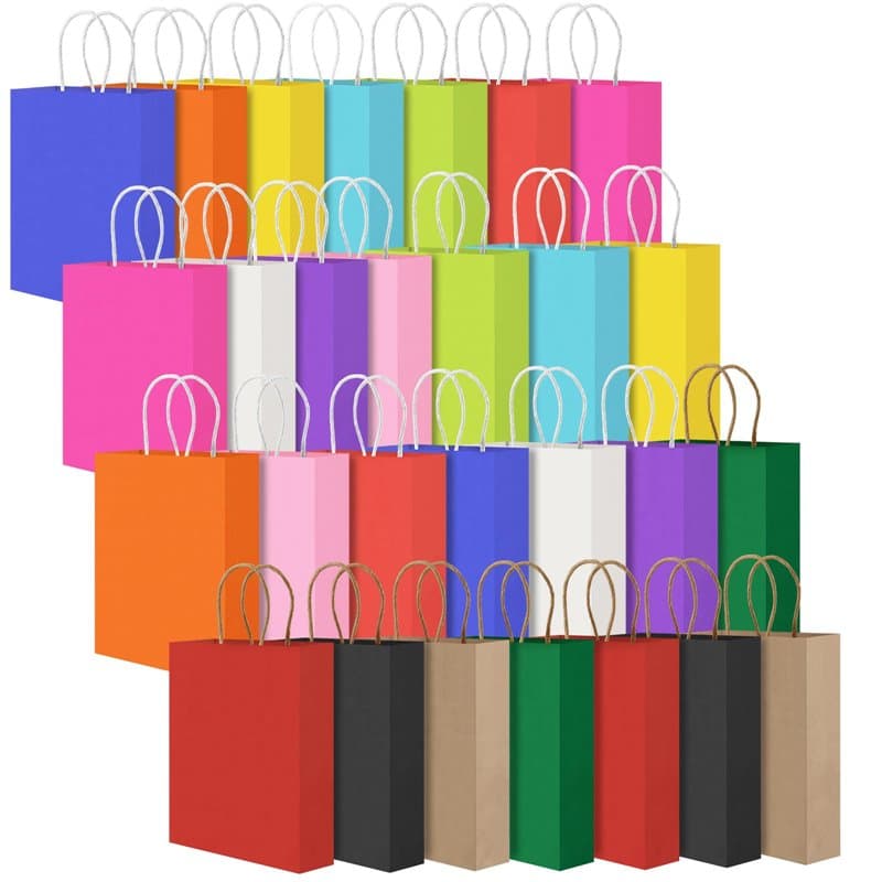 Vexillic Sac Cadeaux en Papier Kraft, 28 Pièces Coloré Sacs Cabas avec Poignée, Petit Sachet Cadeau pour Anniversaire Fêtes Mari