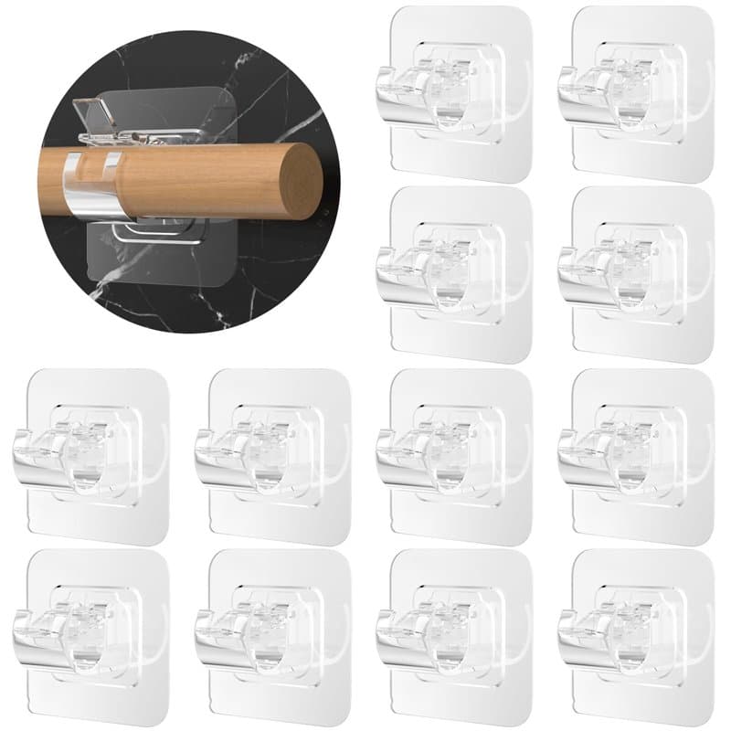Chiluxendo 14 Pièces Support Tringle Rideaux sans Percage, Crochet Rideau Adhesifs, Accroche Barre Porte, Supports de Tringles T