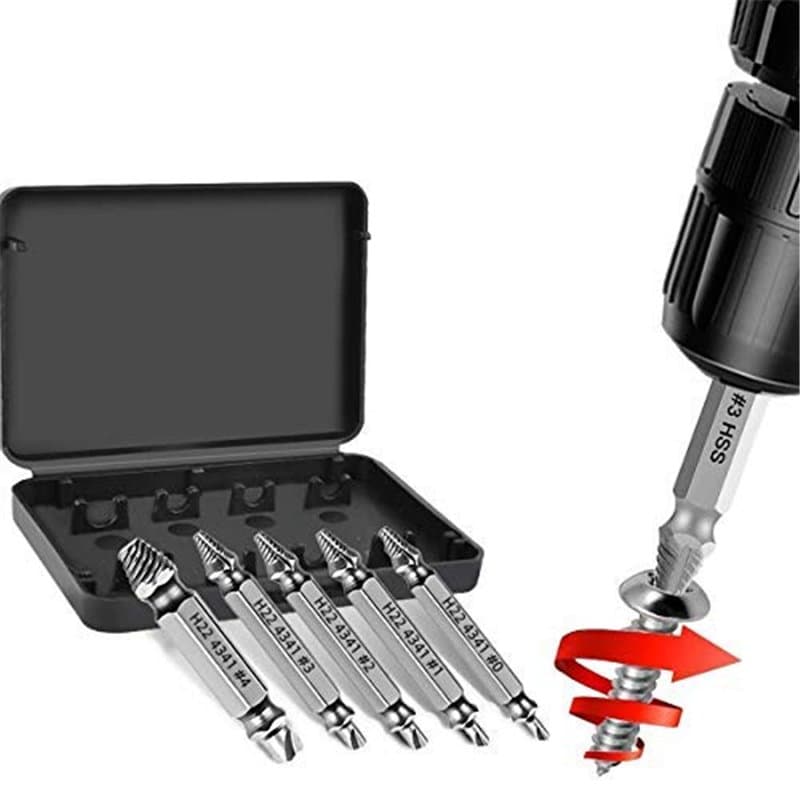 Extracteur à Vis à Tête Double,Endommagé Vis Extracteur et Retirer Kit H.S.S.1#/2#/3#/4#0#-(5Pcs)