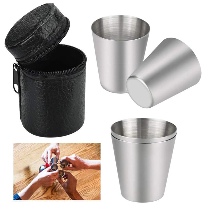 PERFETSELL 4 pièces en acier inoxydable tasse 30 ml petite tasse en acier inoxydable liqueur schnapps tasse empilable tasse à bo