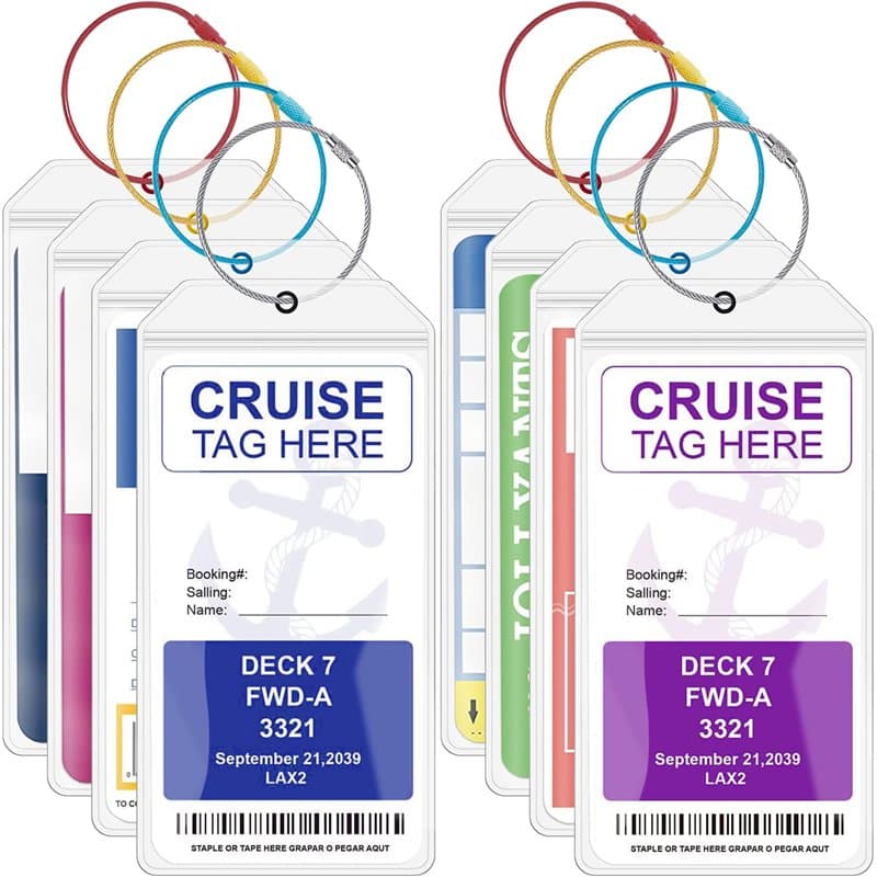 Lot de 8 porte-étiquettes de bagage de croisière avec fermeture éclair colorée et boucles en acier colorées, réutilisables et ét