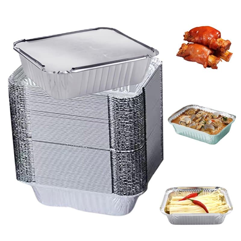 MEYAGOT Barquette Aluminium avec Couvercle, 60 Pièces Barquette Alimentaire Jetable 650ml, Plat Aluminium Jetable, Barquettes en