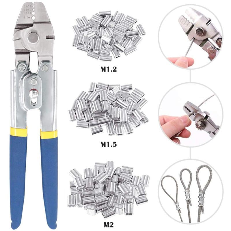 Glarks Outil de sertissage de câble métallique jusqu'à 2,2 mm avec 150 pièces de 3 tailles en aluminium à double barillet