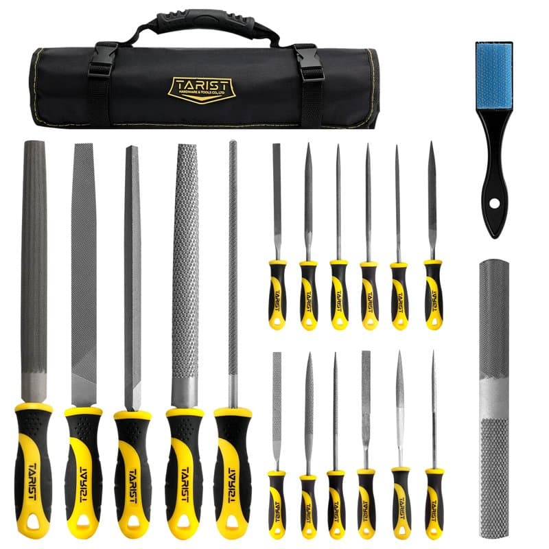 TARIST Lot de 19 limes métalliques et râpes comprenant une lime plate/demi-ronde/ronde/triangulaire/lime 4 voies/12 limes aiguil