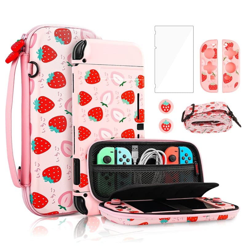 FANPL Pochette coque pour Nintendo Switch, joli ensemble d'accessoires pour Switch avec étui de voyage rigide, coque en TPU soup