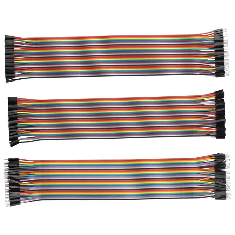 HALJIA Lot de 120 câbles jumper DuPont pour platine d’expérimentation breadboard 40 mâle-femelle, 40 mâle-mâle, 40 femelle-femel