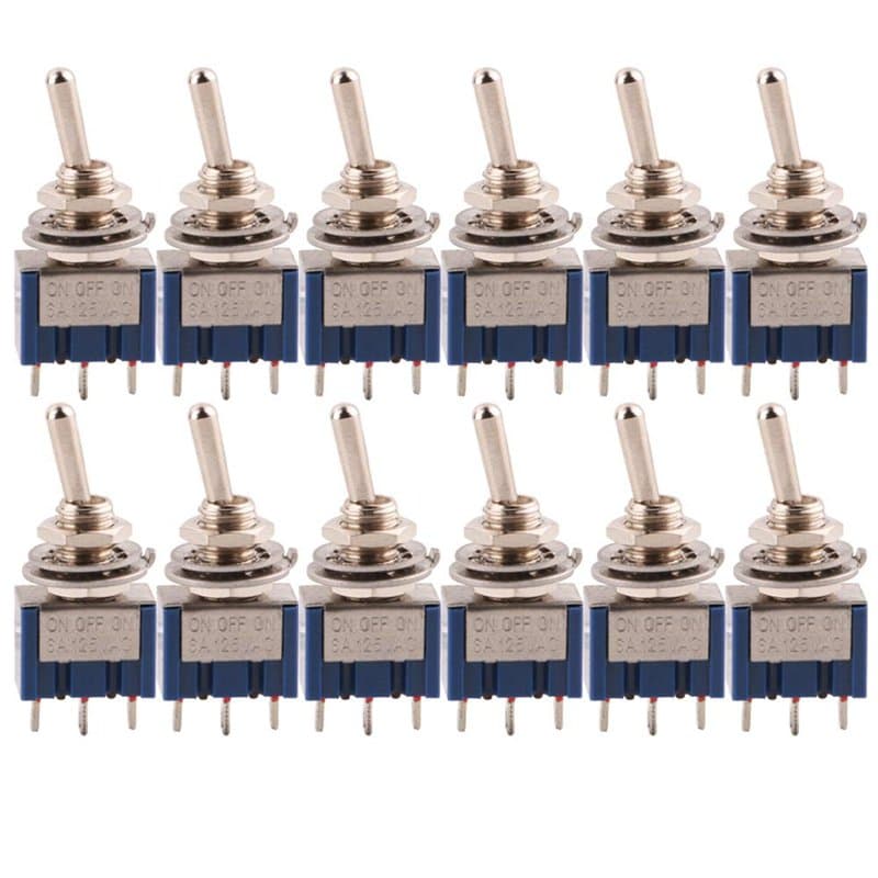 CESFONJER 12 Pièce Mini Interrupteur à Bascule, AC 125V 6A ON-OFF-ON 3 Broches 3 Position SPDT Interrupteur a Bascule Autobloqua
