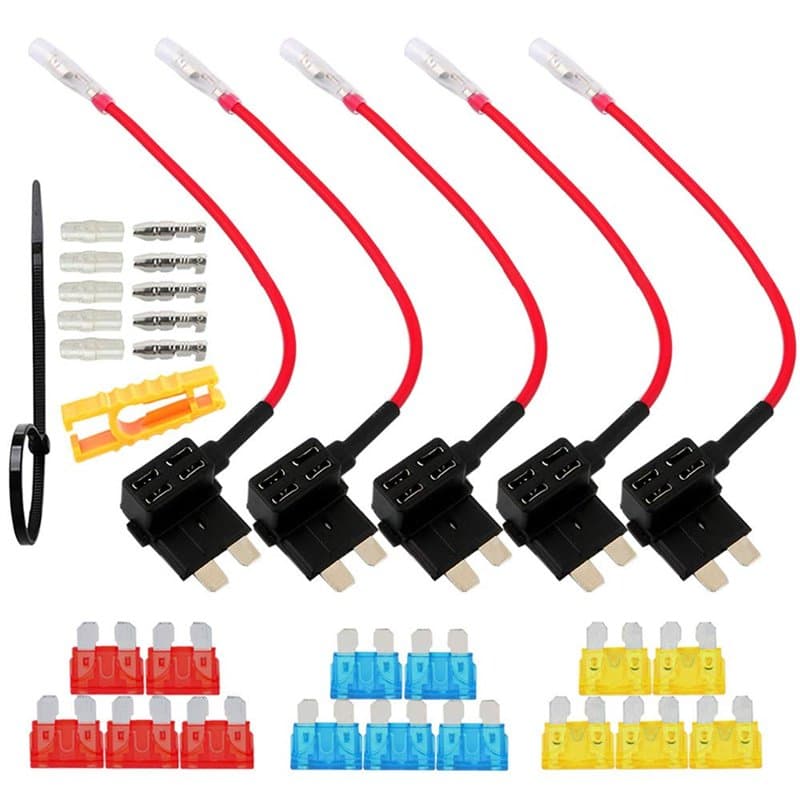 FULARR® 5Pcs Premium ACU Moyen Add-A-Circuit Porte-Fusible, Lame Style Fusible Tap Adaptateur, avec Gratuits Standard Lame Fusib