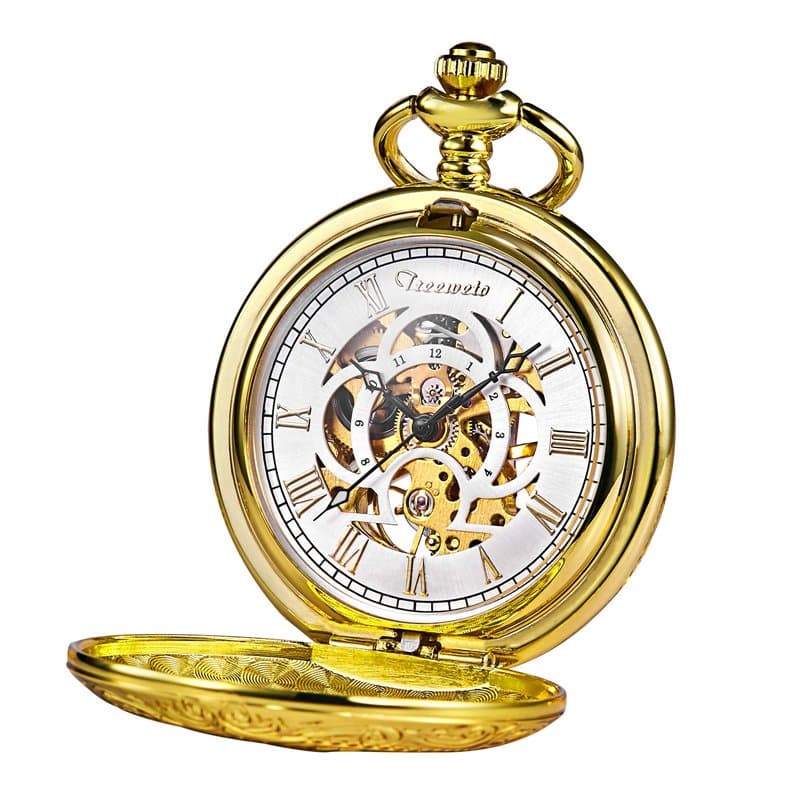 TREEWETO Montre de Poche Or Full Hunter Squelette Cadran mécanique Montre de Poche pour Homme Femme