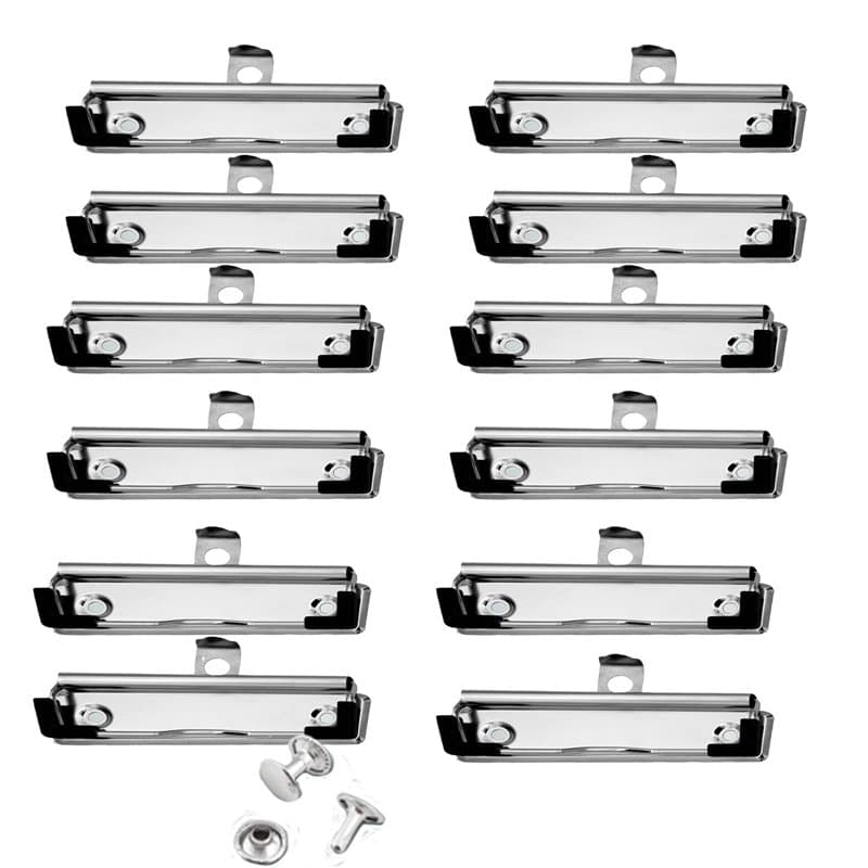 12 Pinces à Presse-papiers, Clipboard Clips Métalliques avec Trou de Suspension Rétractable, Clips de Fixation avec pour Bureau,