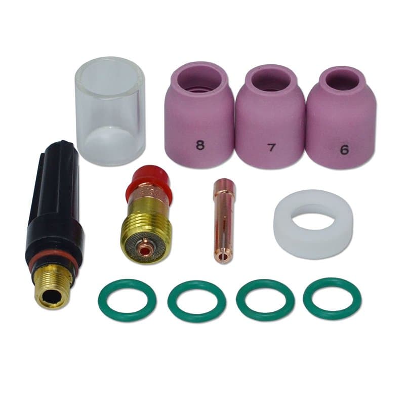 RIVERWELD Corps de Collet Diffuseur de Gaz Compact 17GL332 10N24S 2,4mm Coupelles-Buses en Quartz Transparent #10 16mm Buses D'a