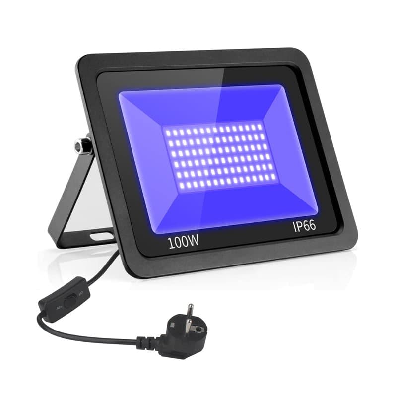 Eleganted 100W Lumiere Noire LED 365-370nm Projecteur LED UV Extérieur,Black light IP66 Etanche Lumière Noire Ultraviolet pour S