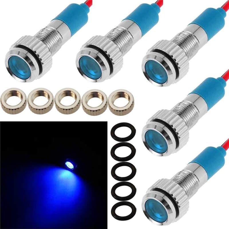 CESFONJER 5 Pcs Bleue 12V 6mm Tableau De Bord LED Indicateur D'Avertissement Lampe Témoin Lumineux, Approprié aux voitures, aux
