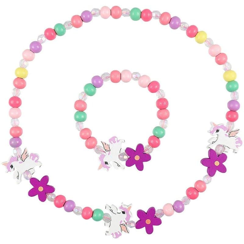 Meet-shop en Bois Coloré Enfants Ensemble de Bijoux,Princesse Collier Bracelets Set Licorne Perles Collier et Bracelet Cadeau po