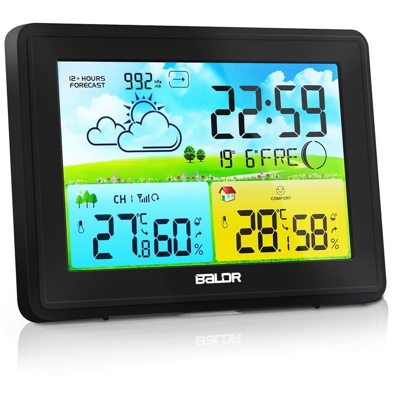 Station météo radio avec capteur extérieur, température intérieure et extérieure/humidité de l'air, station météo sans fil avec