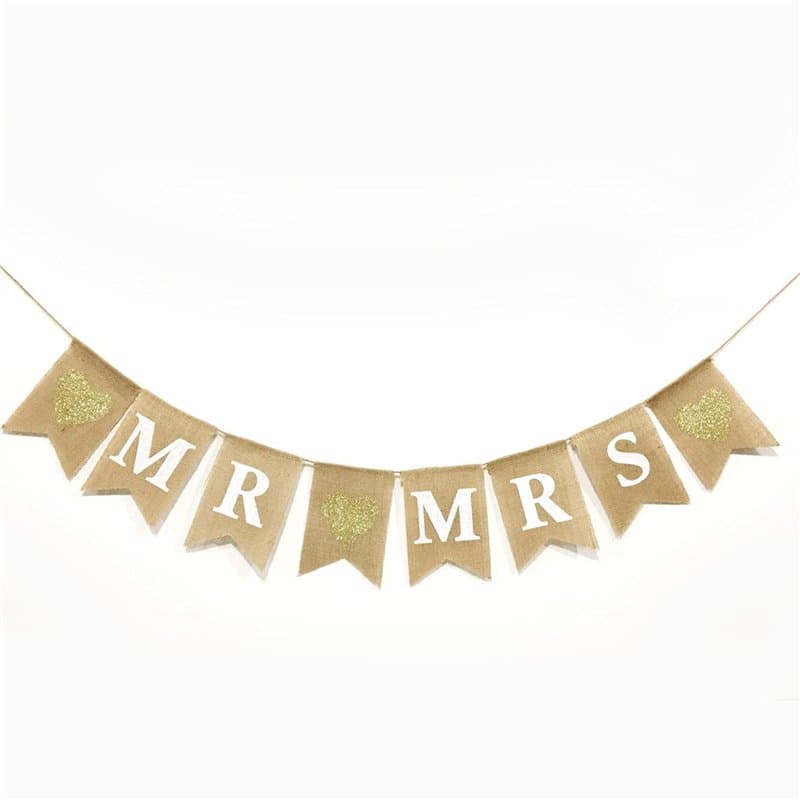 Alnicov Guirlande de drapeaux Mr and Mrs en toile de jute pour bannière de mariage, fête prénatale, accessoires photo de mariage