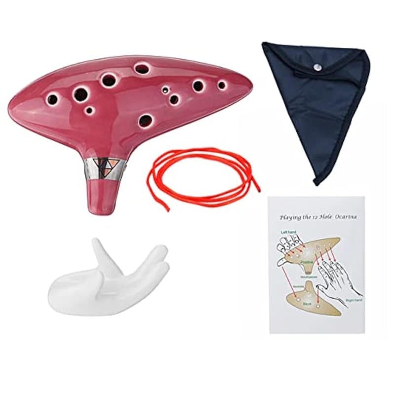 Alnicov Ocarina Alto Do 12 trous avec guide de démarrage et sac de protection, rouge