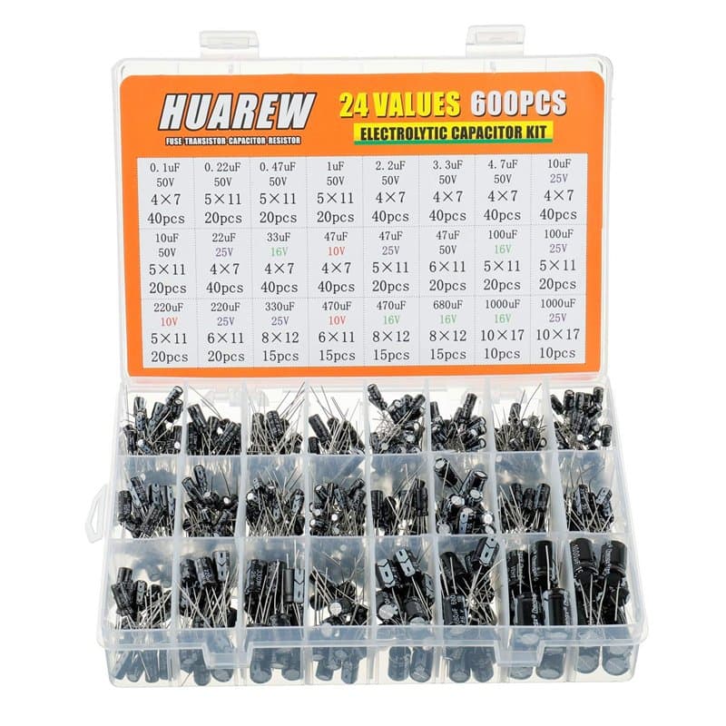 HUAREW 24 Valeurs 600 Pcs Aluminium Kit Boîte D'Assortiment De Condensateur électrolytique Portée Comprend 0.1 à 1000 Fu
