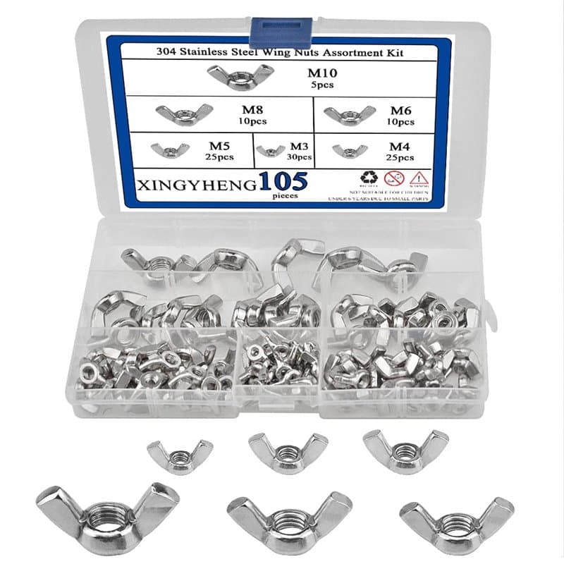 BGTXINGI Lot de 105 écrous papillon en acier inoxydable 304 M3 M4 M5 M6 M8 M10