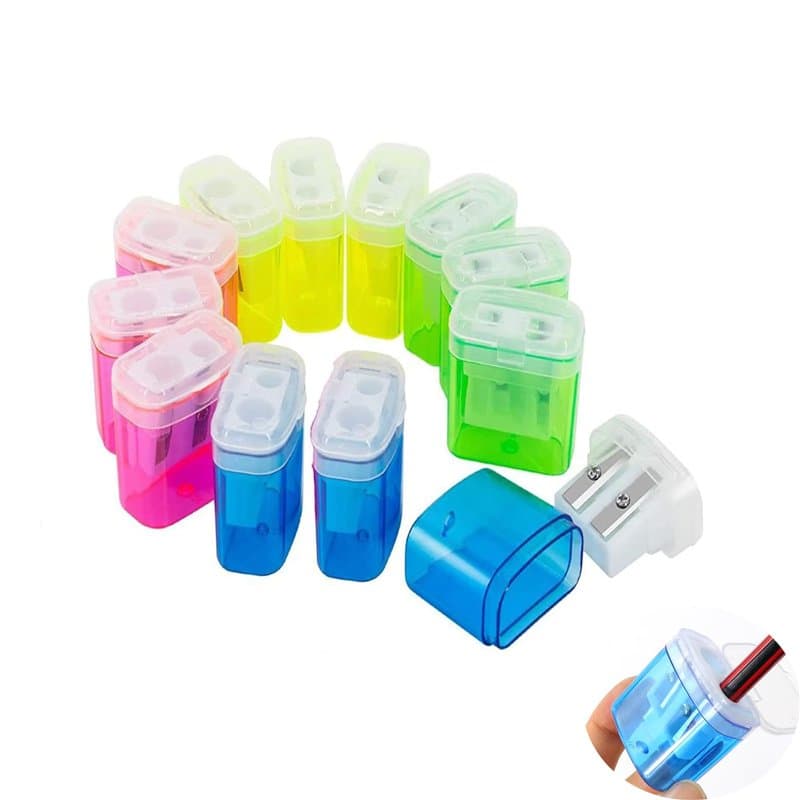 Yeenano Taille Crayons,12 Pcs Taille Crayon avec Reservoir en Plastique,4 Couleurs Manuel Crayon Coloré,Enfant Portable,Tailles