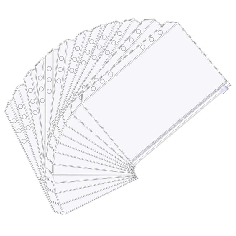 Pochettes Classeur 6 Anneaux A5 Pochette Plastique A5 Transparent Étanche PVC Dossiers à Glissière 6 Trous Sacs Zippés à Feuille