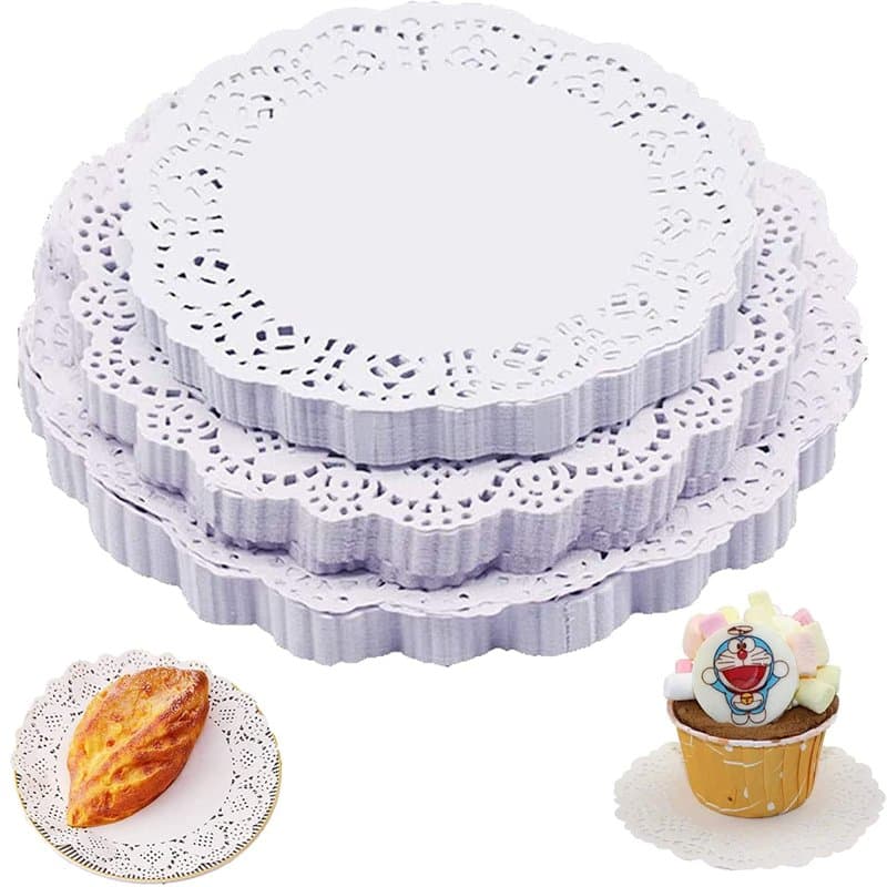 Dentelle Napperons Papier, 300 Pièces Rond en Blanc, Napperon Papier Rond, Sous-Verres en Dentelle pour Fête de Famille Ou Table