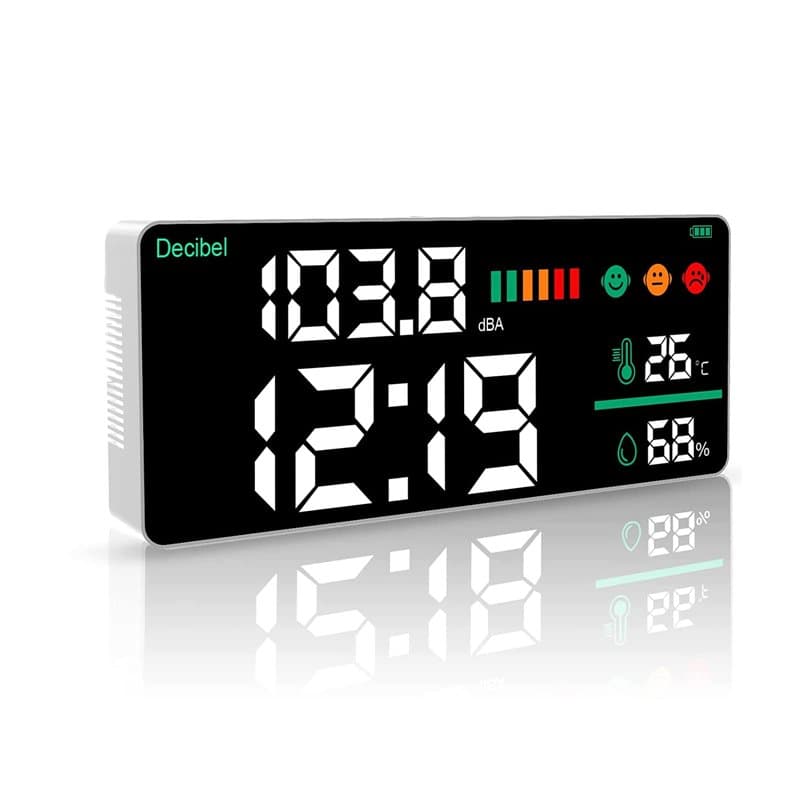 LYCEBELL Sonomètre Mural, Grand écran LCD Décibelmètre 30-130 dB, Mesure de Température, Humidité, Décibel Avec Alarme, Moniteur