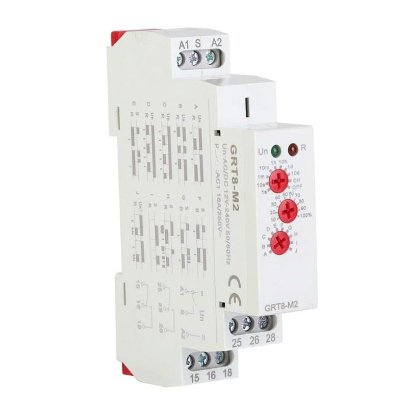 GRT8-M2 AC/DC 12V-240V Relais Temporisé Multifonctionnel avec 10 Fonctions de Montage sur Rail DIN