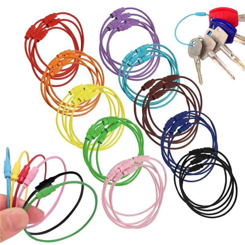 50 Pièces Anneaux Porte Clés en Acier Inoxydable,Attache Porte Clés de Nylon Coloré Boucle de Suspension,Keychain de Câble de 15