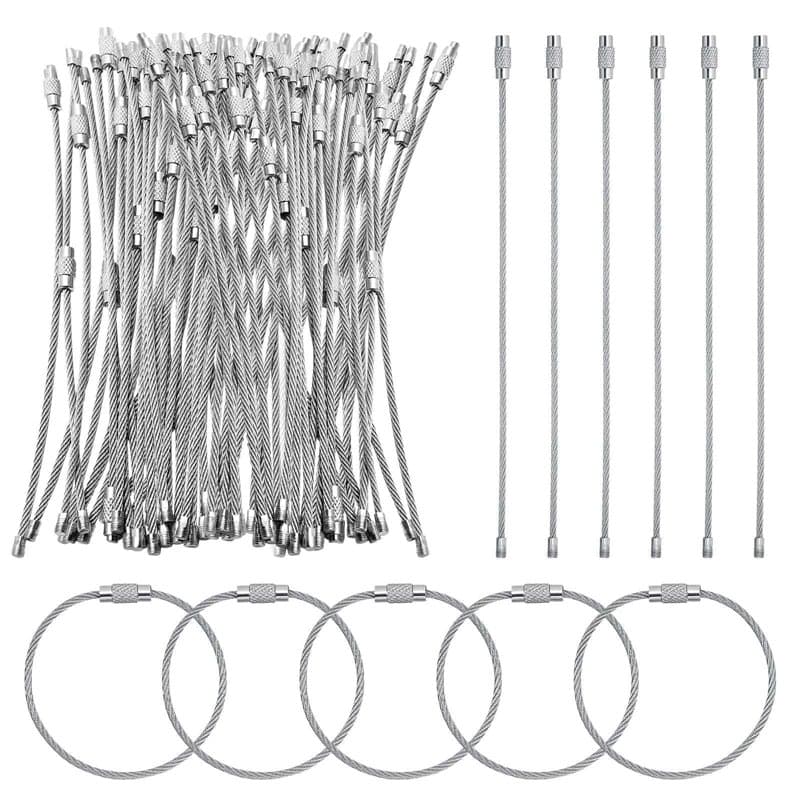 60 Pièces Porte-Clés en Fil Inoxydable,Câbles de Boucle Solide Anneaux Porte Clé,Porte Cles en Câbles avec Serrure à Vis,Anneau