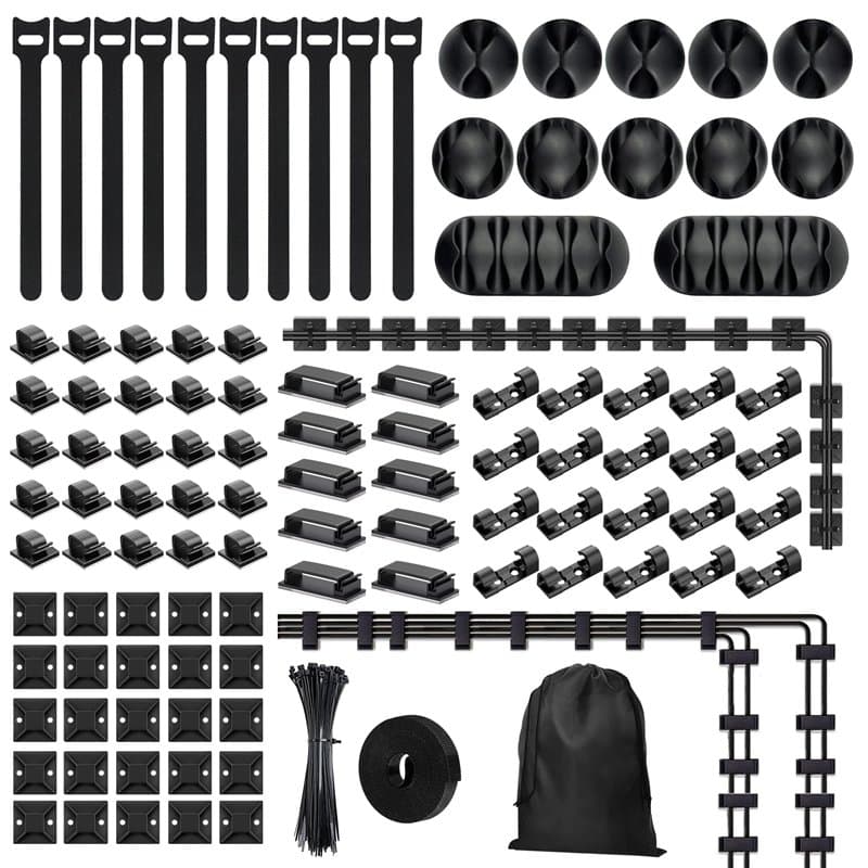 xyuayamz 204 Pièces Kit de Gestion des Câbles, 92 Supports Autocollants de Clips de Câble, 100 Cable Ties, 10 Attache Cable Celc