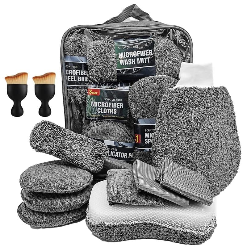 Kit de Nettoyage de Voiture KOOSREEL, 11 Pièces, Incluant Brosse Pneus, Tampons Polissage, Éponge, Chiffons Multi-Usages, Brosse