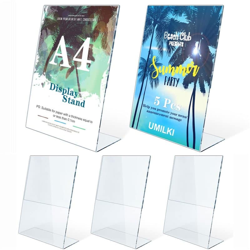 Lot de 5 x a4 Présentoirs de Table Incliné, A4 Porte-Brochures de Table en L, Acrylique Transparent, Porte Affiche A4 Pour Menu,
