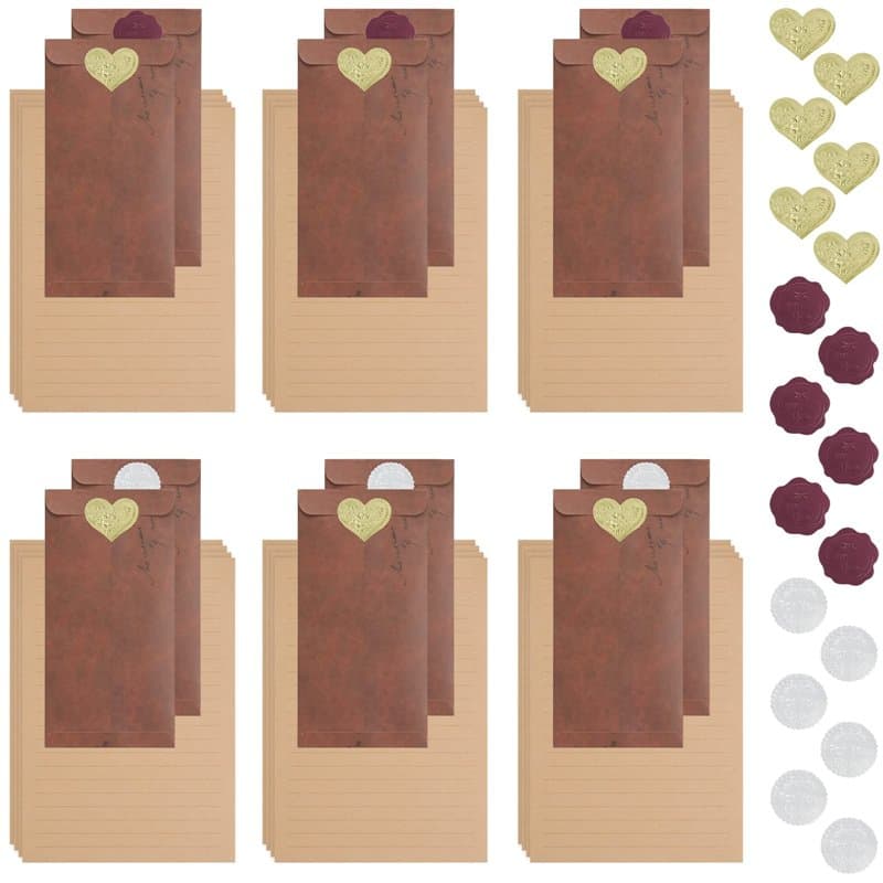 50 Pcs Papiers à Lettres, Enveloppes de Papier Vintage avec 18 Enveloppes/18 Autocollants, Enveloppes de Papier Papeterie pour B