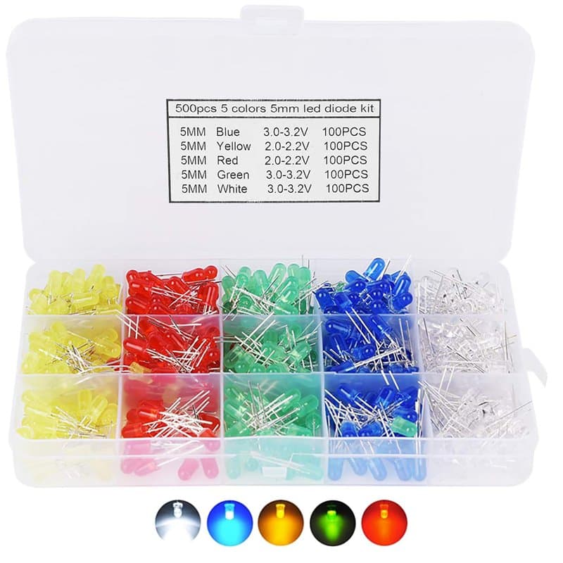 AQSQWQ 500 Pièces Diodes Led, 5mm Lumière émettant, Lumière à Diode électroluminescente Ronde Basse Tension Lumières Emettant Co