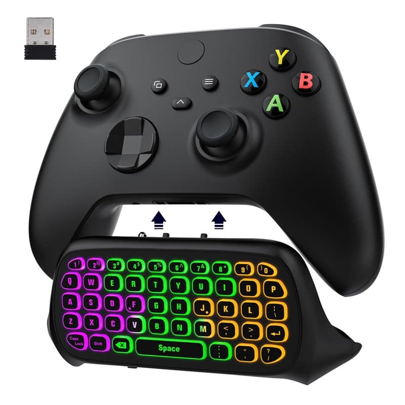 MoKo Clavier Rétro-Éclairage RVB Compatible avec Manette Xbox One, Xbox Series X/S, Clavier Jeu sans Fil avec Récepteur 2,4G & P