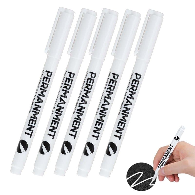 Gudemoore 5 Pièces Marqueur Blanc Permanent, Stylo Blanc ImperméAble et SéChage Rapide, pour Bois, Pierre, Plastique, Cuir, Verr