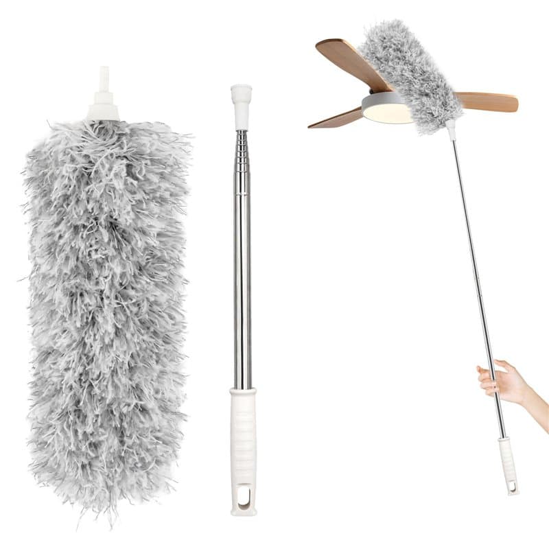 NVIYAM Plumeau Poussière Microfibre Sans Peluche Télescopique Lavable 230 cm de Long - Tête de Loup, Plumeau Toile D'araignée