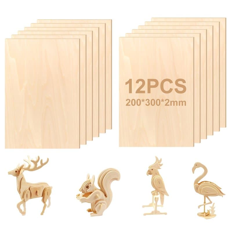 NVIYAM Lot de 12 Contreplaqué, 300x200x2mm Feuilles de Tilleul, Contreplaqué non Fini, Feuilles de Bois Minces, Feuilles de Bois