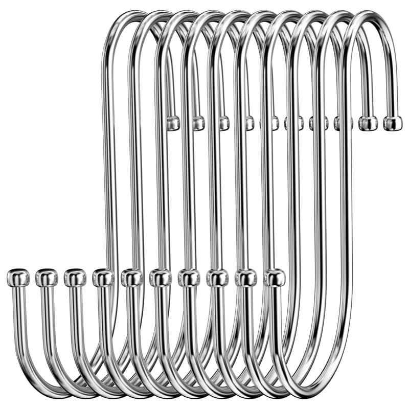Firschoie Lot de 10 Crochet S Acier Inoxydable, Crochet en S Crochet en métal robuste crochet double pour suspendre tasses, vête