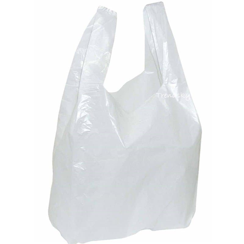 T060 Lot de 100 sacs en plastique pour chemises, fourre-tout, 25 + 12 x 45 cm, blancs, pour les collations, les kiosques, les ma