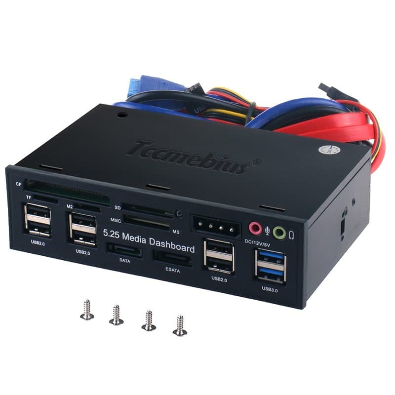 Tccmebius TCC-QL5E 5.25 Pouces PC Multifonction Tableau de Bord Médias Panneau Avant, avec SATA e-SATA USB 3.0/2.0 Hub Audio Por