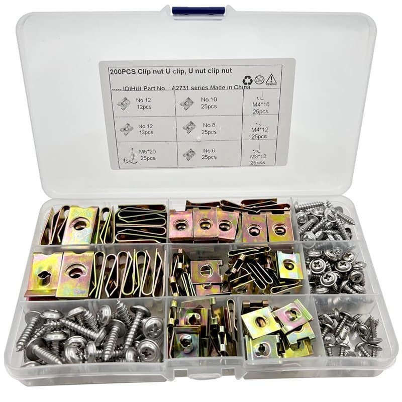 NICAVKIT Lot de 200 Assortiment de vis et d'écrous cage pour garde-boue de voiture, Carénage Spire Vitesse Clips Pince Fixation