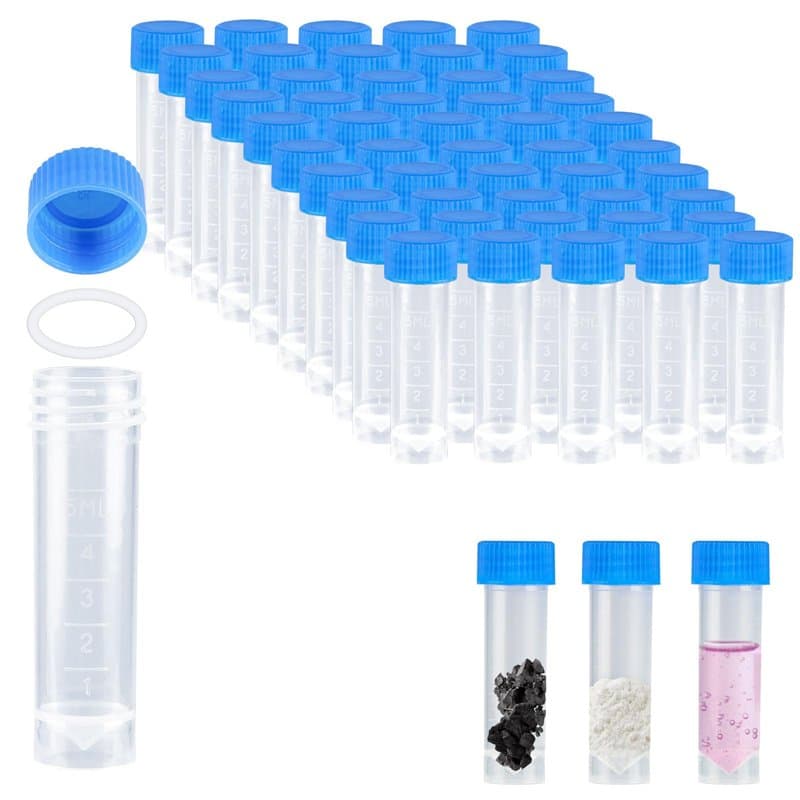 50 Pièces Tube a Essai Plastique, Tube a Essai En Plastique Avec Bouchon à Vis, Tube Plastique Transparent Avec Marquage De L'éc